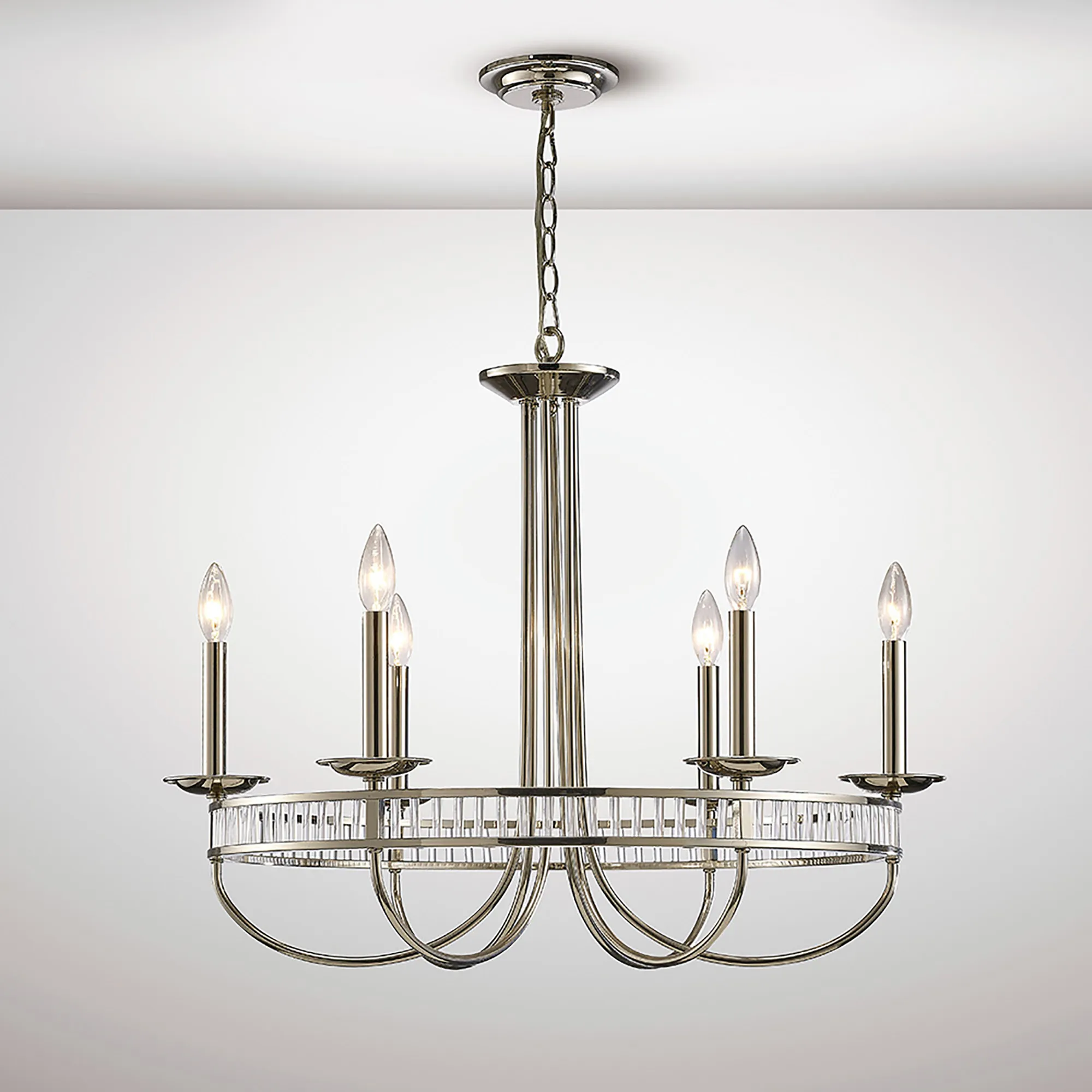 IL31705  Saskia Crystal Pendant 6 Light Polished Nickel